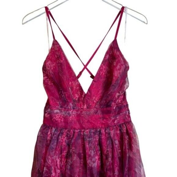 COPY - Lulus Romance That Wows Magenta Floral Print Organza Maxi Dress Size Med… - Picture 6 of 16